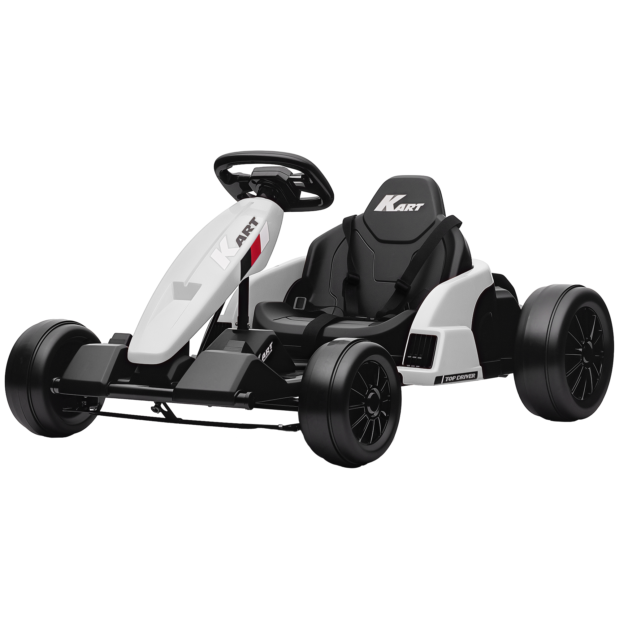 24V Electric Go Kart with Dual 150W Motors, Adjustable Seat & 11.2MPH High Speed, Slow Start, 5-Point Harness, White