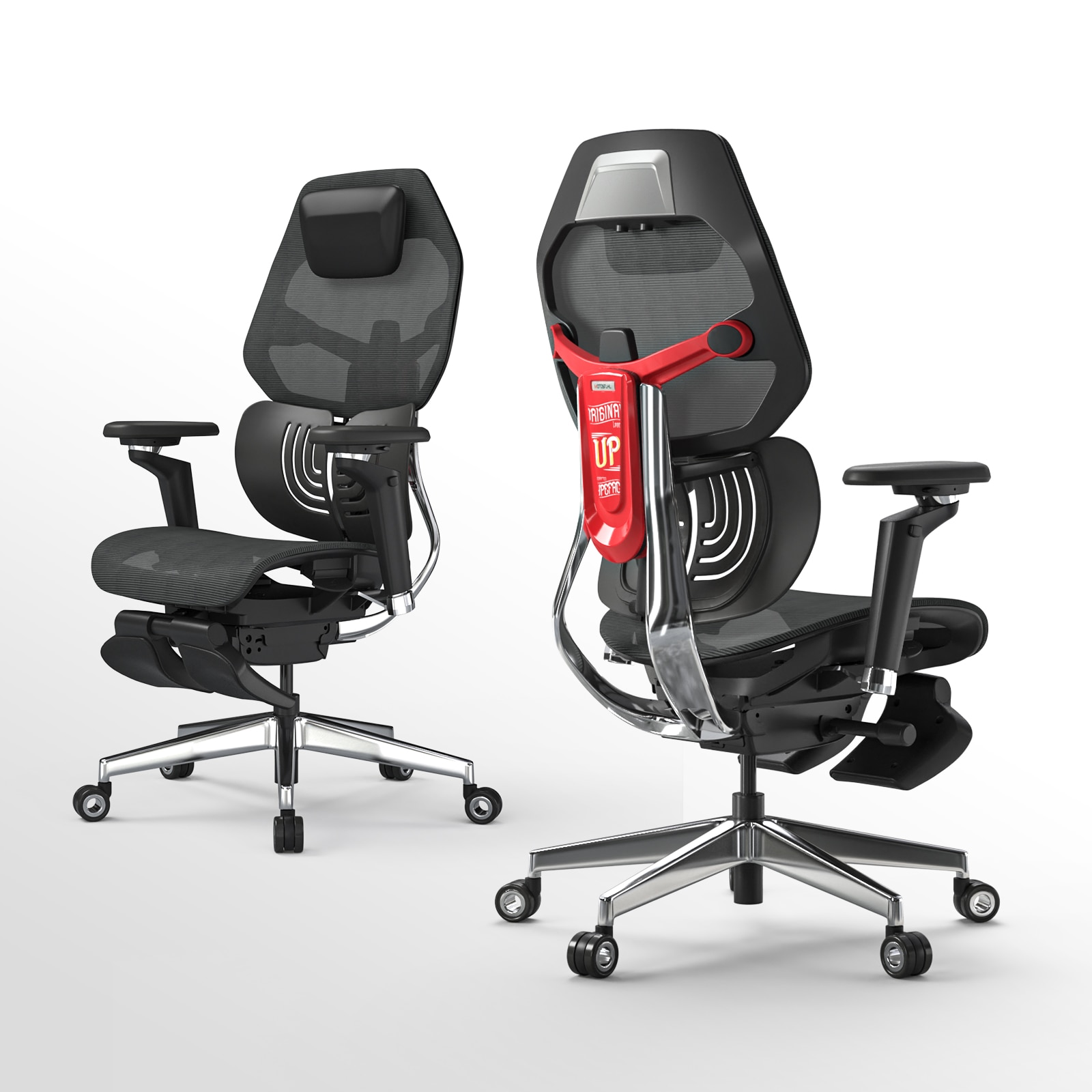 Computer Desk Gaming Chair with 2-Piece Protrusion Adjustable Lumbar Support Trackmaster 6D Armrest Height Adjustable with 2D Leather Headrest 136° Tilt for Office and Gaming