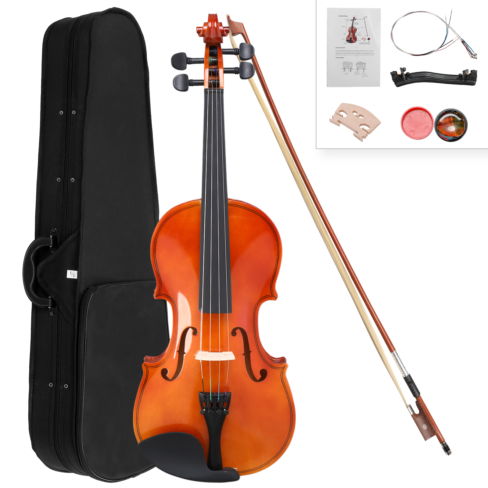 GV100 1/8 Acoustic Solid Wood Violin Case Bow Rosin Strings Shoulder Rest Natural