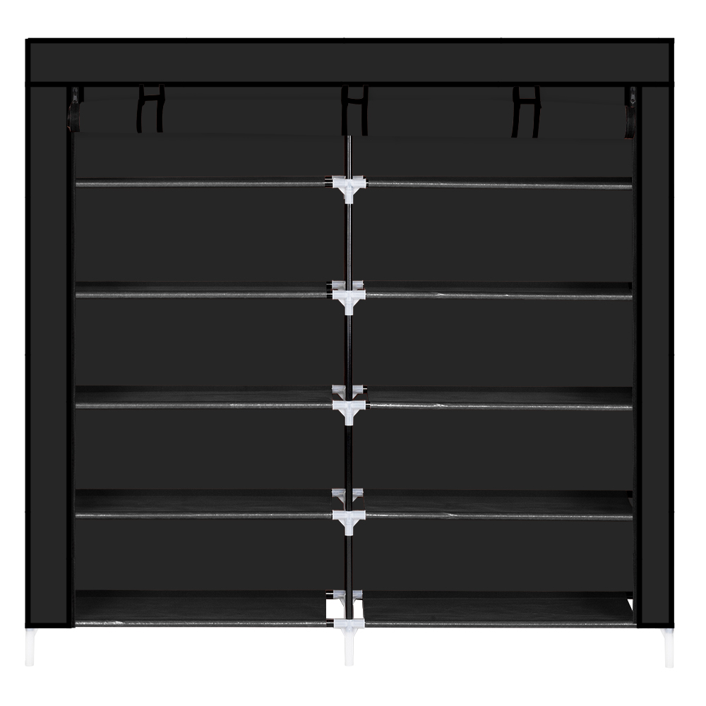 7 Tiers Portable Shoe Rack Closet Fabric Cover Shoe Storage Organizer Cabinet Black