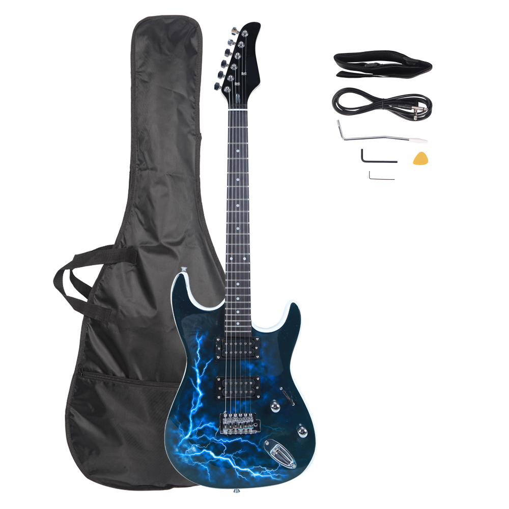 Lightning Style Electric Guitar with Power Cord/Strap/Bag/Plectrums Black & White