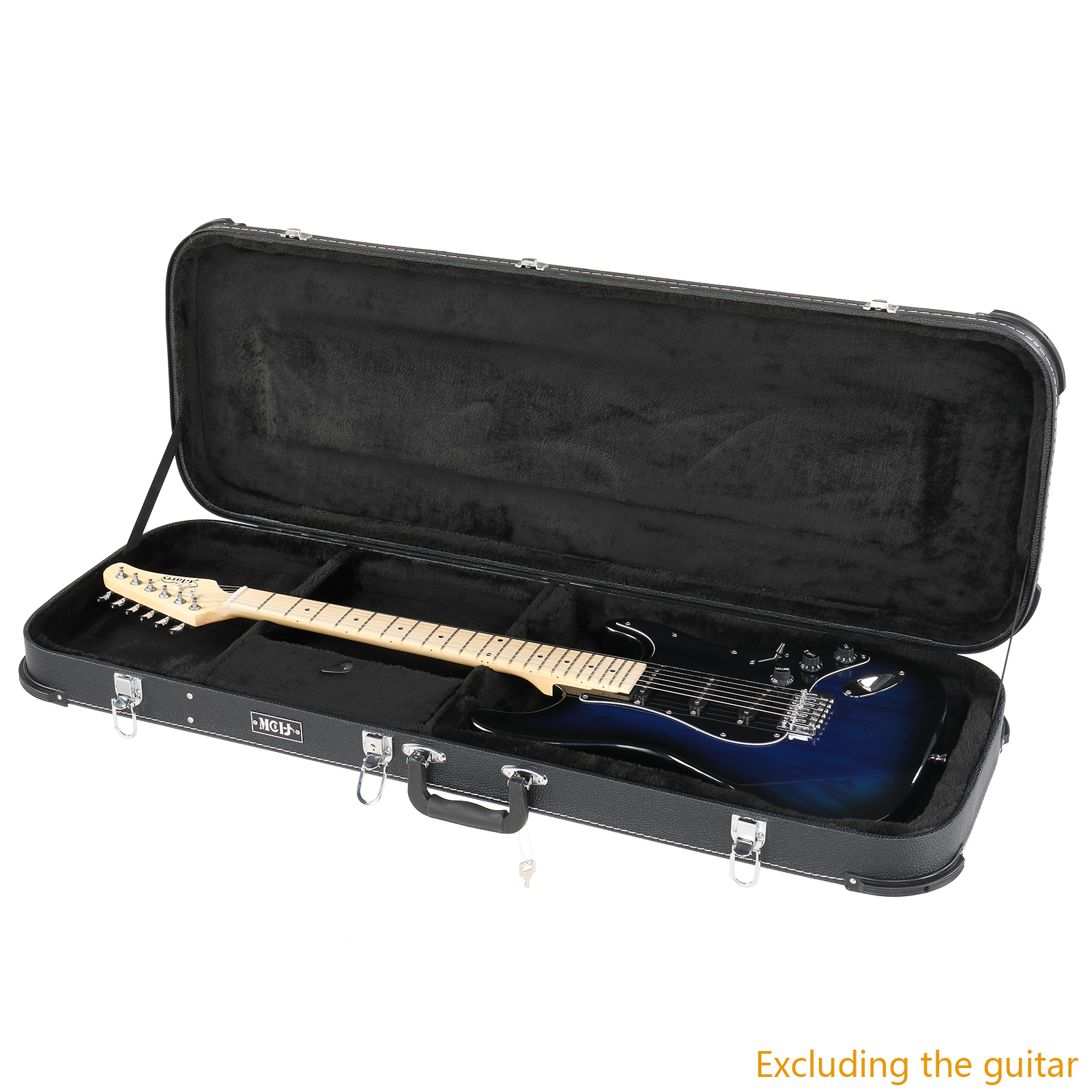 【Replace 13198066】 Electric Guitar Square Hard Case with Protective Sleeve Fits ST TL Burning fire 170 Style Electric Guitar Blac