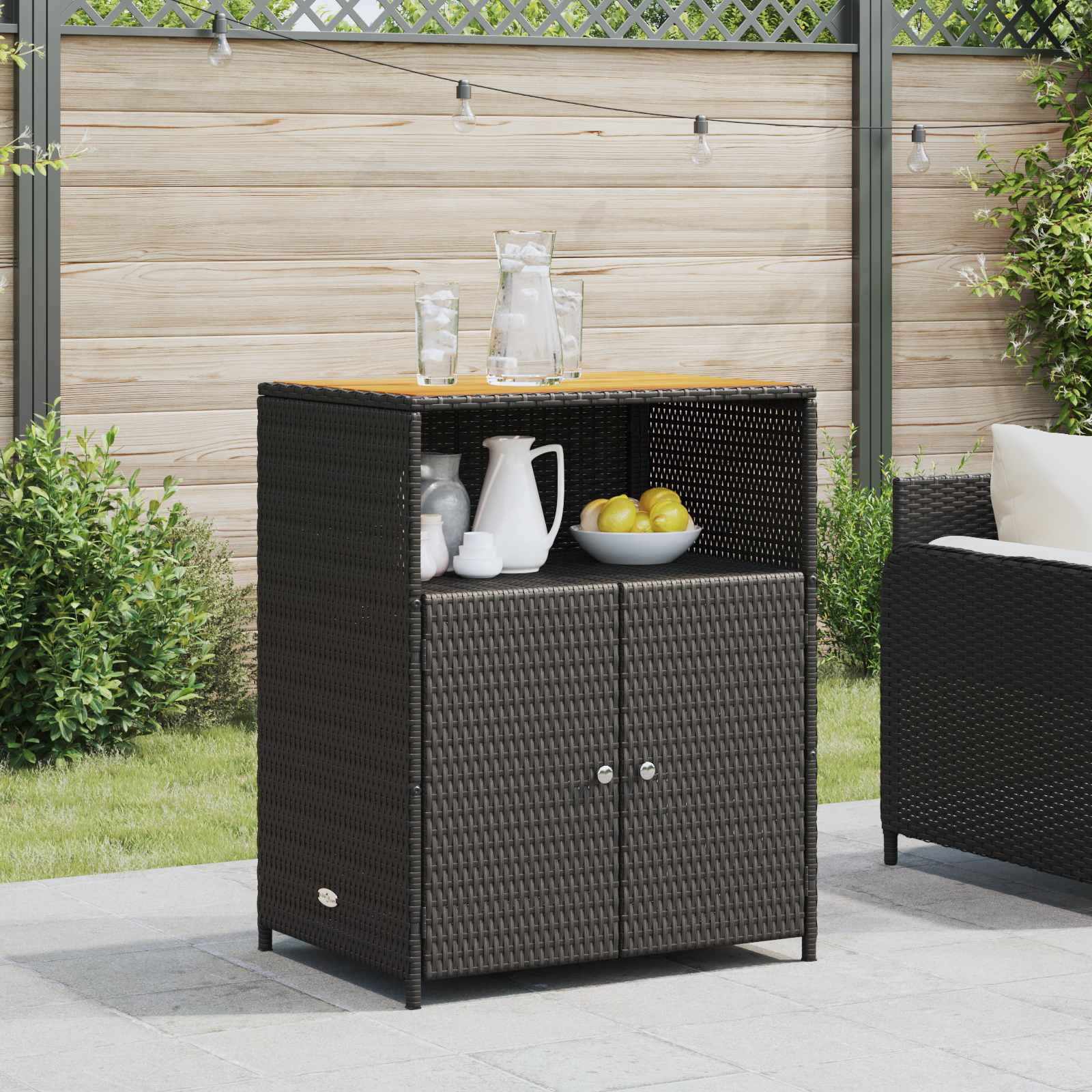 Cabinet Black 27.6 x 19.7 x 34.3 in Polyester and Roly Rattan